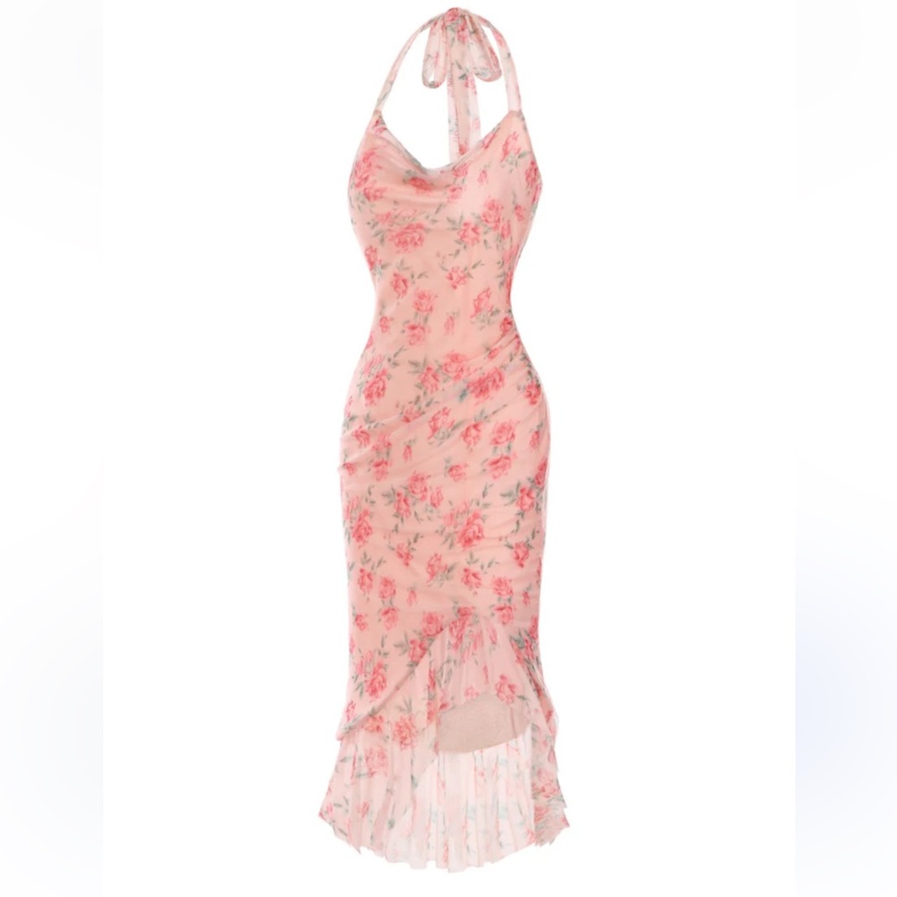 PINK 1930S ROSE SILK MESH MERMAID DRESS